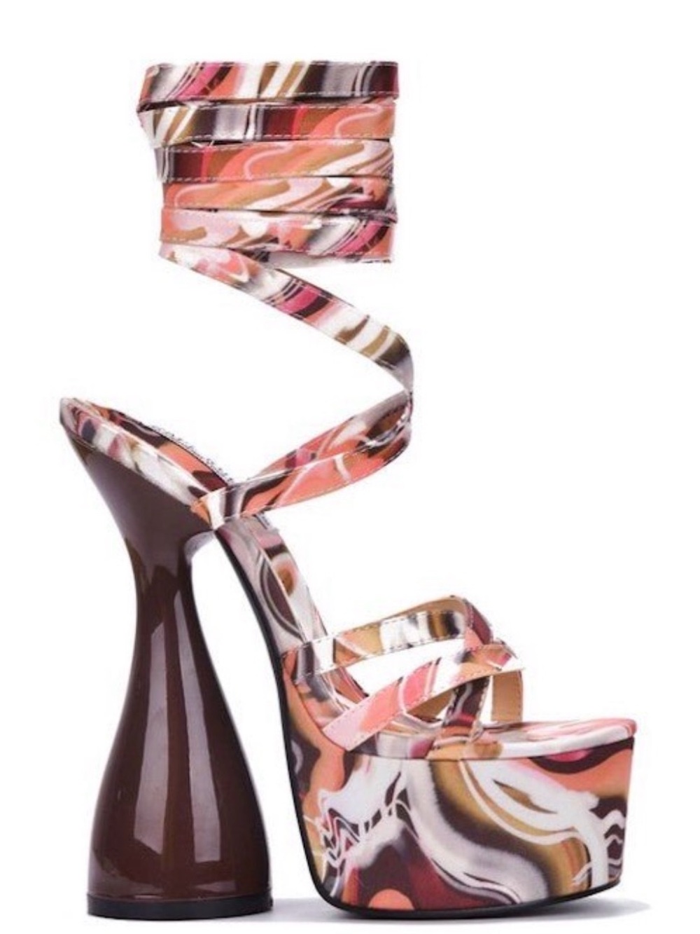 Cape Robbin Pink Marble Wrap Platform Sandal